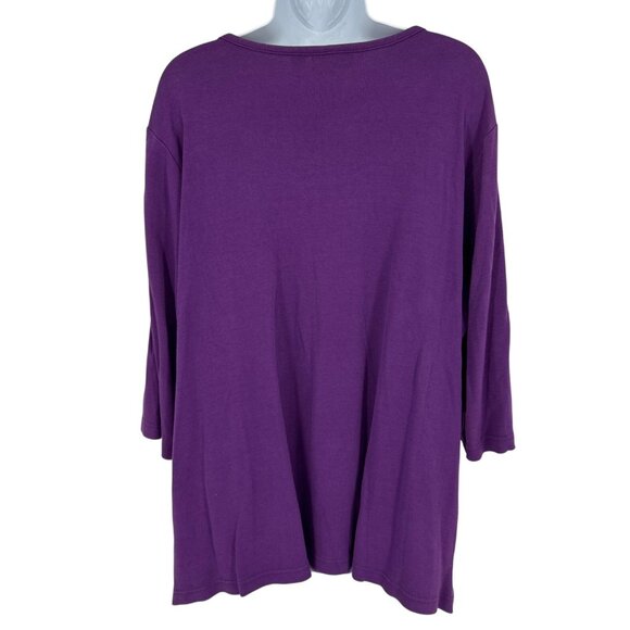 Quacker Factory Purple Sequin Striped 3/4 Sleeve Cotton Top Womens Plus Size 2X - Picture 4 of 8